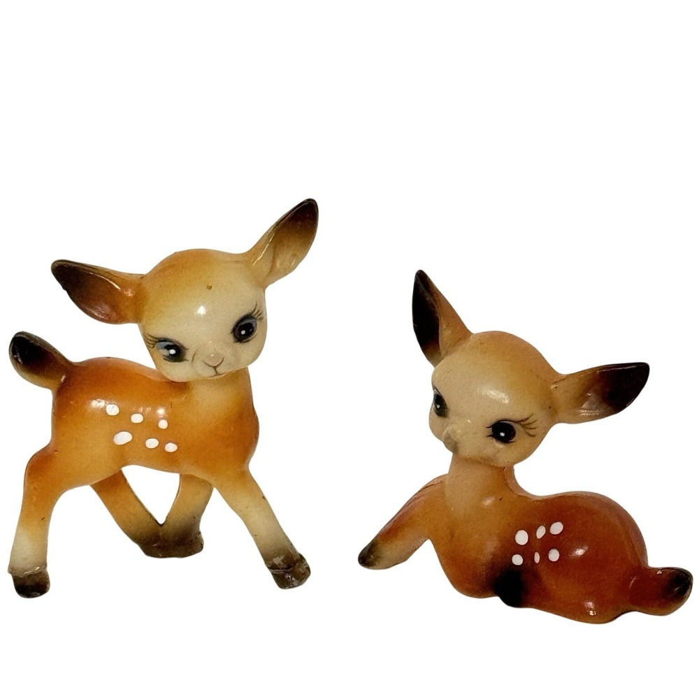 Vintage Hard Plastic Deer Bambi Laying Standing Blow Mold Figure